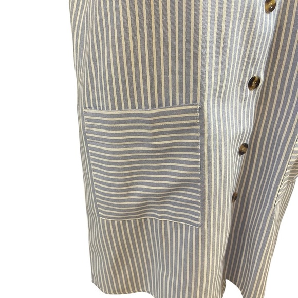 Striped shirt dress button front contrasting pockets collared blue white medium - Picture 6 of 10